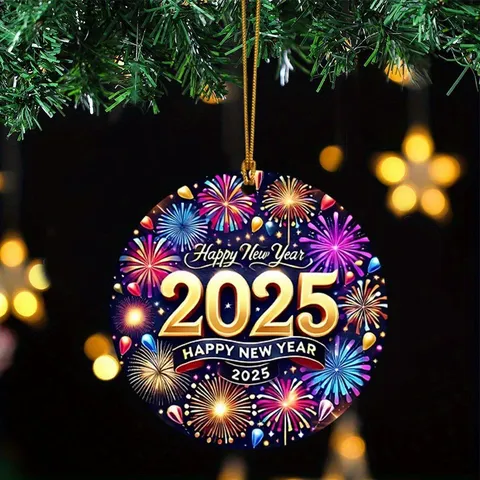 2025 Año Nuevo Fuegos Artificiales Acrílico Decorativo Adorno 2D Plano Impreso Colgante Coche Fiesta Vacaciones Decoración Hogar