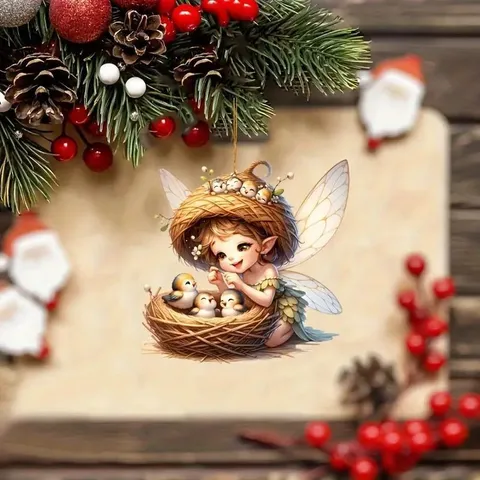 Cute Bird's Nest Little Angel Girl Acrylic Flat Pendant Car Interior Hanging Ornament Home Decor Gift