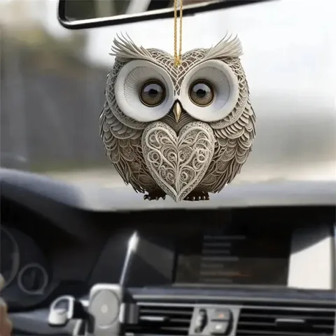 Colgante de Espejo Retrovisor de Coche de Búho Acrílico Llavero de Animal Lindo Adorno Colgante Decoración de Interiores