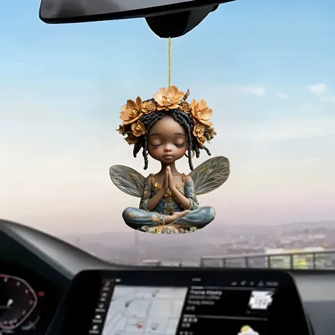 Porte-clés Fille Noire Acrylique Pendentif Dessin Animé Rétroviseur De Voiture Ornement Suspendu Mignon Charme De Sac Accessoires