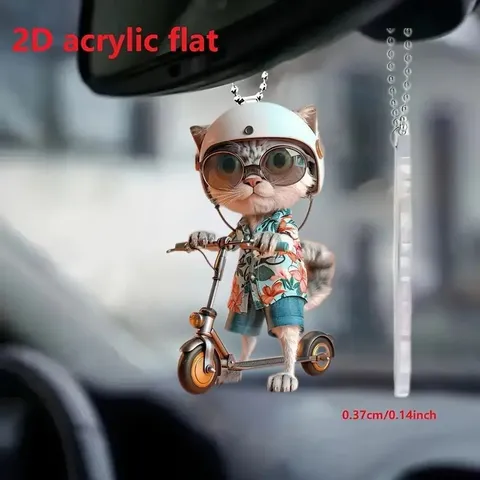 Cartoon Scooter Cat Acrylic Pendant Car Rearview Mirror Hanging Ornament Cute Backpack Decor Fashion Accessory
