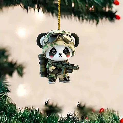 Pendentif Soldat Panda en Acrylique Porte-clés Ours Militaire Cartoon Rétroviseur De Voiture Ornement Suspendu Sac À Dos Charme
