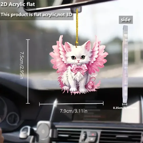 Pink Winged Cat Acrylic Car Hanging Ornament Cute Animal Backpack Keychain Home Decor