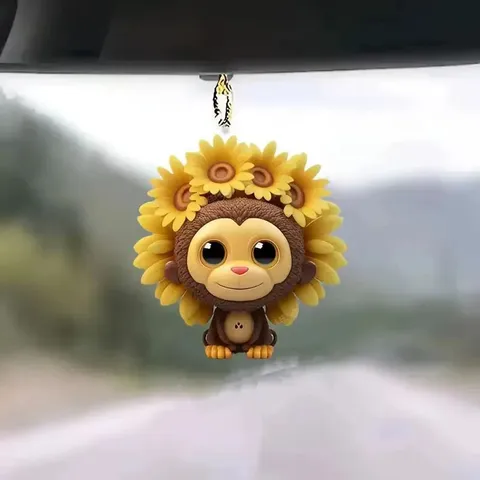 Mignon Lion Tournesol Acrylique Pendentif Dessin Animé Voiture Intérieur Rétroviseur Suspendu Ornement Sac Charme Cadeau