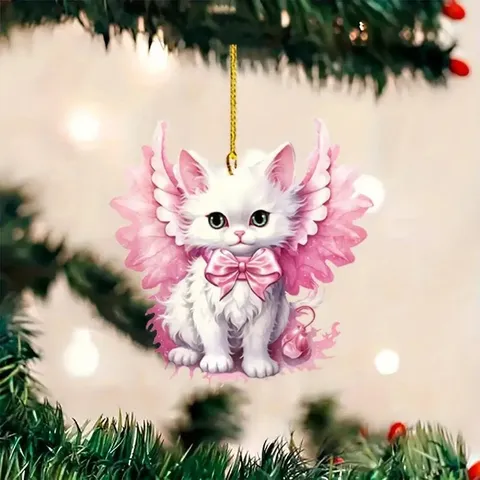 Pink Winged Cat Acrylic Car Hanging Ornament Cute Animal Backpack Keychain Home Decor