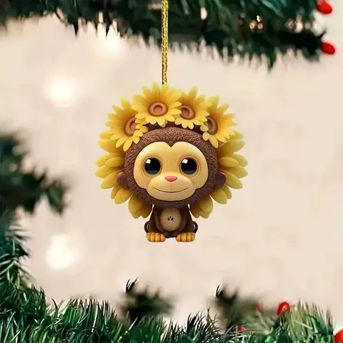 Mignon Lion Tournesol Acrylique Pendentif Dessin Animé Voiture Intérieur Rétroviseur Suspendu Ornement Sac Charme Cadeau