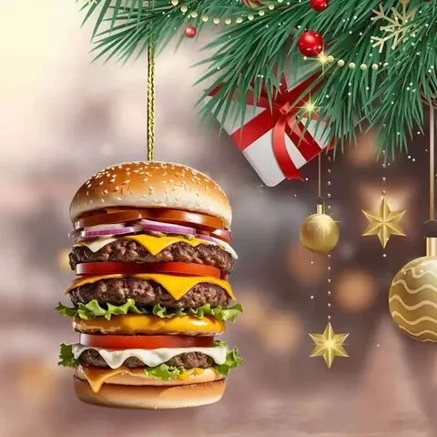 Pendentif Hamburger en Acrylique 2D Créatif Mignon Dessin Animé Fast Food Voiture Rétroviseur Suspendu Ornement Porte-Clés Breloque de Sac