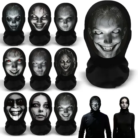Halloween Mesh Printed Skull Full Face Mask Scary Party Costume Horror Atmosphere Layout Cosplay Mask Prop