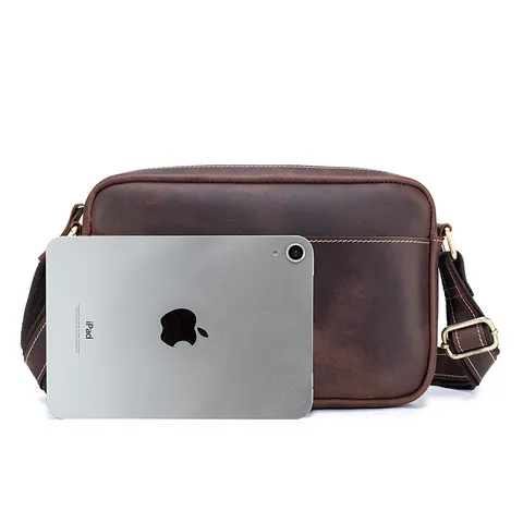 Vintage Crazy Horse Leather Mens Crossbody Bag Top Layer Cowhide Messenger Bag Casual Business Shoulder Bag Small Bag