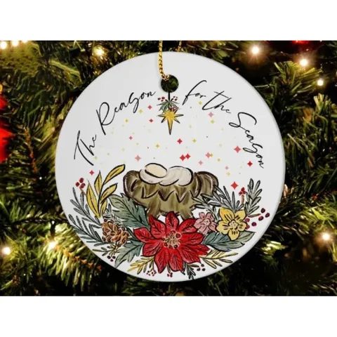 Acrylic Christmas Hanging Ornament Nativity Scene Round Decorative Plaque Holiday Tree Hanging Decor Gift