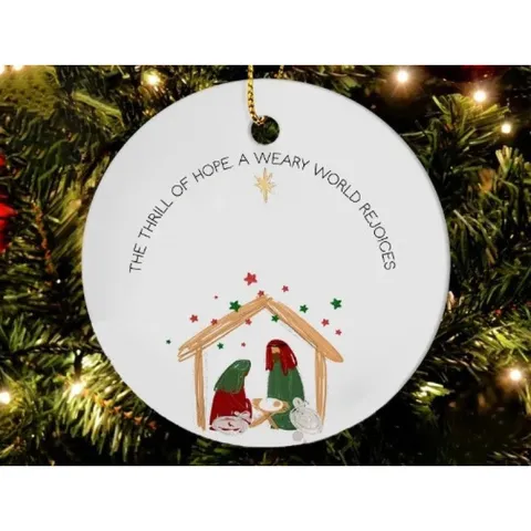 Acrylic Christmas Hanging Ornament Nativity Scene Round Decorative Plaque Holiday Tree Hanging Decor Gift