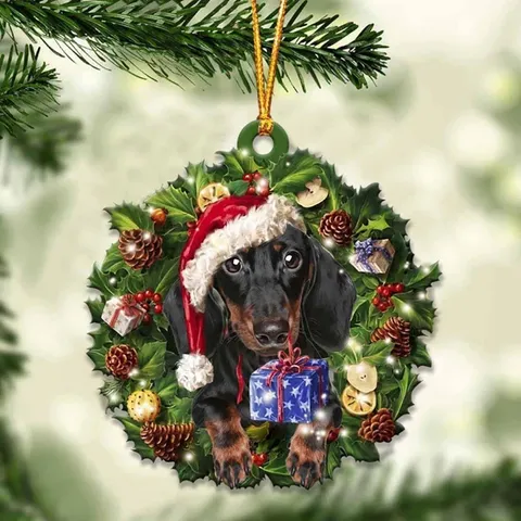 Acrylic Christmas Wreath Pendant Cute Puppy Holiday Home Decor Hanging Ornament Festive Party Celebration Gift