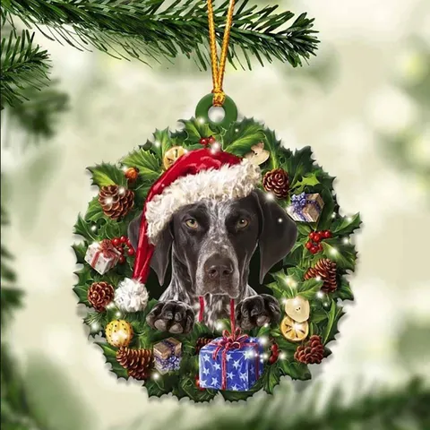 Acrylic Christmas Wreath Pendant Cute Puppy Holiday Home Decor Hanging Ornament Festive Party Celebration Gift