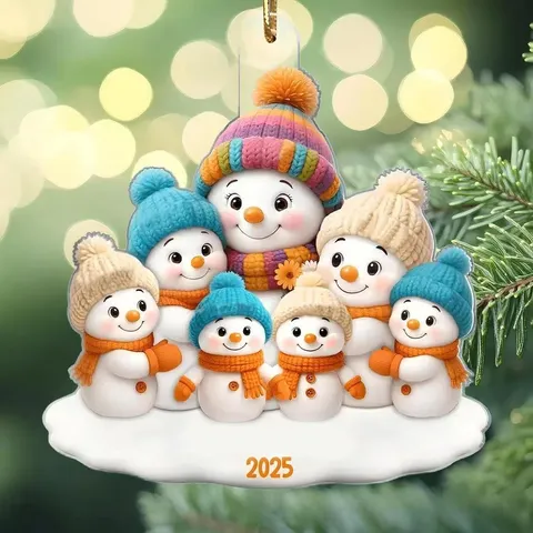 Acrylic Christmas Snowman Family Hanging Ornament Cute Cartoon Flat Tree Pendant Holiday Home Decor Gift