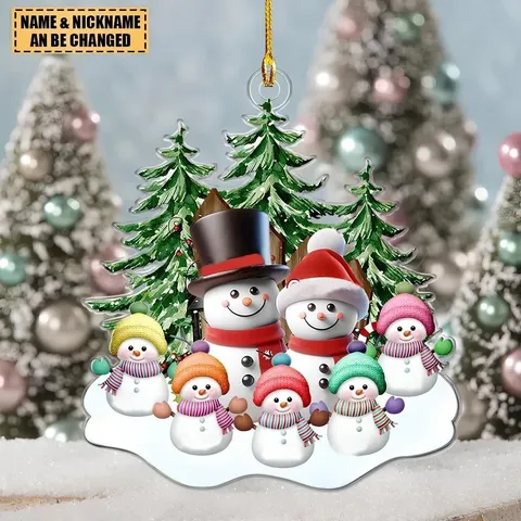 Acrylic Christmas Snowman Family Hanging Ornament Cute Cartoon Flat Tree Pendant Holiday Home Decor Gift