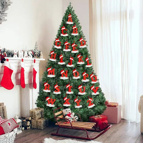 Red Glitter Christmas Tree Letter Hanging Ornament Acrylic Alphabet Pendant Xmas Tree Decor For Party Home