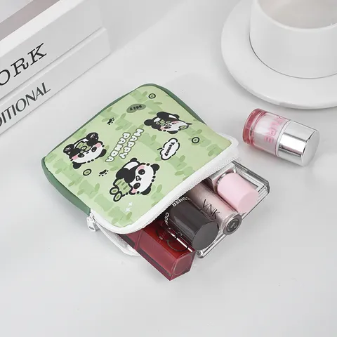 Cute Cartoon Panda Storage Bag Portable PU Leather Cosmetic Pouch Travel Makeup Organizer