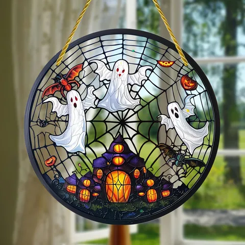 Halloween Acrylic Ghost Pumpkin Sun Catcher Window Hanging Decoration Colorful Ornament For Home Porch Garden Party Decor