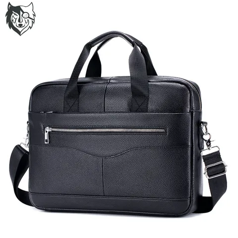 Men Genuine Leather Business Briefcase Vintage Large Capacity Laptop Bag Top Handle Satchel Bag For Commute Office Work