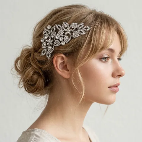 Peigne à Cheveux en Strass Argenté Accessoire de Cheveux de Mariage de Mariée Feuille de Cristal pour Femmes Bijoux de Fête de Banquet