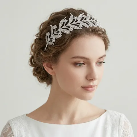 Bridal Leaf Rhinestone Headband Silver Metal Hair Band Wedding Hair Accessories For Women Prom Party Hair Jewelry