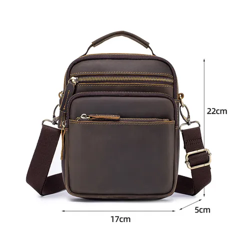 Men Genuine Leather Messenger Bag Vintage Crazy Horse Leather Shoulder Bag Business Crossbody Bag Handbag