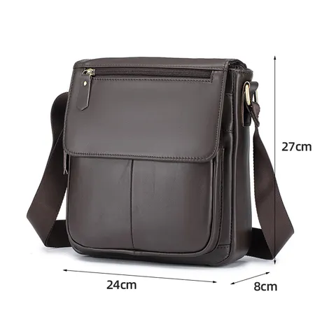 Men Vintage Top Layer Cowhide Leather Crossbody Bag Casual Business Commuter Messenger Shoulder Bag Flap Closure