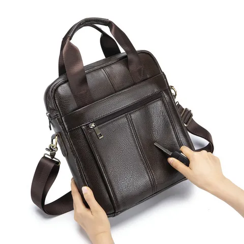 Men's Genuine Leather Shoulder Bag Business Casual Messenger Bag Vintage Cowhide Briefcase Crossbody Bag