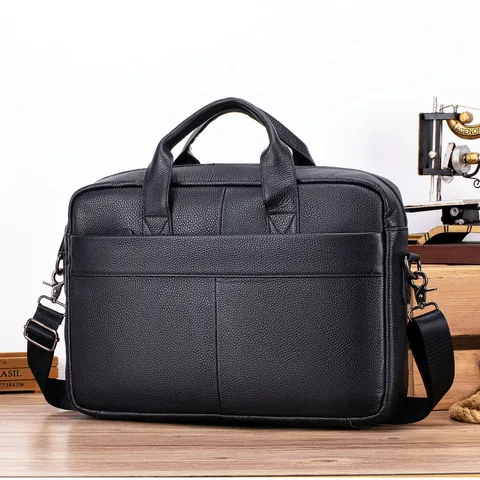 Men's Genuine Leather Briefcase Business Casual Shoulder Bag Top Layer Cowhide Laptop Bag For Office Work