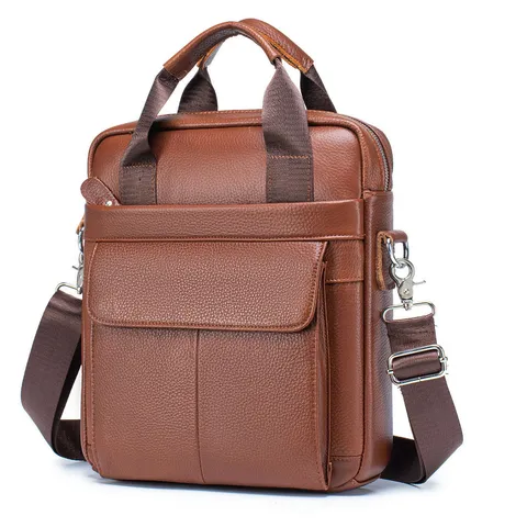 Men Genuine Leather Briefcase Vintage Top Layer Cowhide Business Commute Laptop Bag Waterproof Handbag For Men