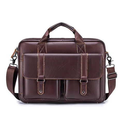 Men's Genuine Leather Business Briefcase Large Capacity Vintage Computer Bag Casual Commuter Handbag For Laptop