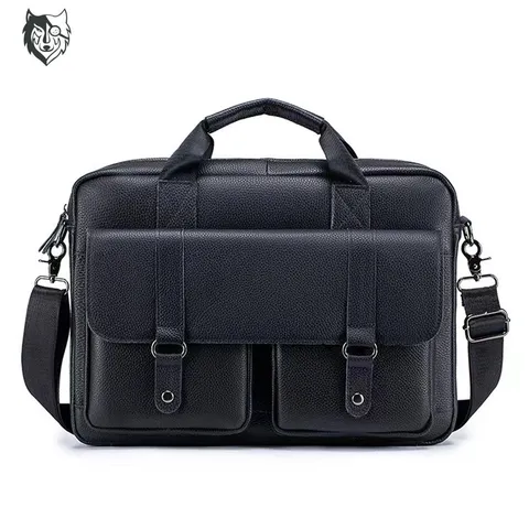 Men's Genuine Leather Business Briefcase Large Capacity Vintage Computer Bag Casual Commuter Handbag For Laptop