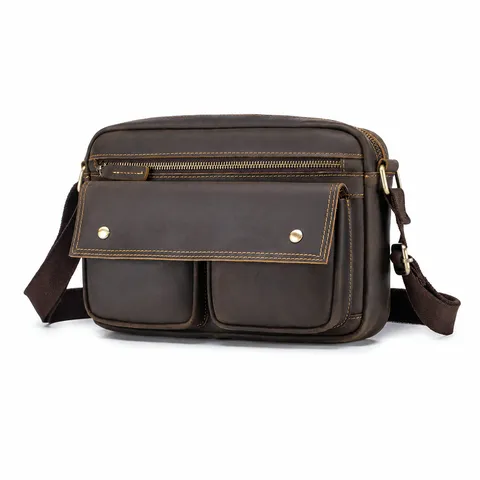 Vintage Genuine Leather Men Crossbody Bag Crazy Horse Cowhide Casual Business Shoulder Bag Small Square Handbag For Men
