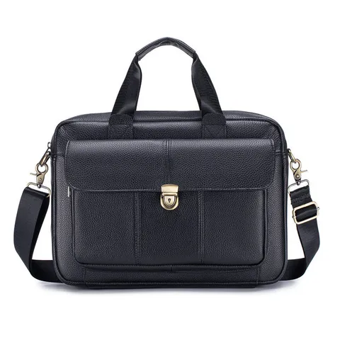 Men Genuine Cowhide Leather Briefcase Large Capacity Business Laptop Bag Vintage Casual Crossbody Shoulder Bag