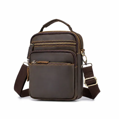 Men Genuine Leather Messenger Bag Vintage Crazy Horse Leather Shoulder Bag Business Crossbody Bag Handbag