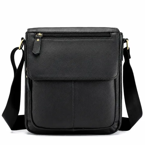 Men Vintage Top Layer Cowhide Leather Crossbody Bag Casual Business Commuter Messenger Shoulder Bag Flap Closure
