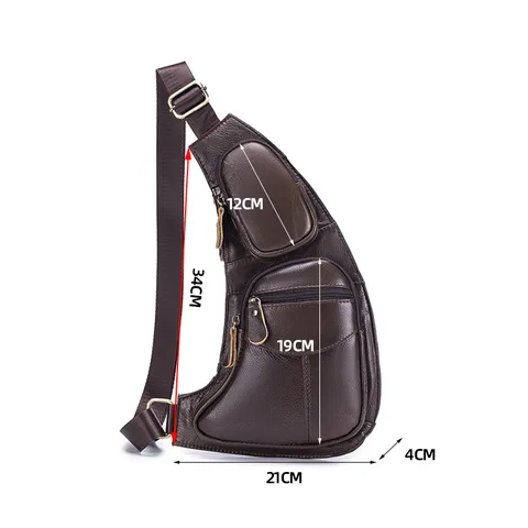Men's Genuine Leather Chest Bag Casual Single Shoulder Crossbody Bag Multifunctional Business Travel Sling Bag