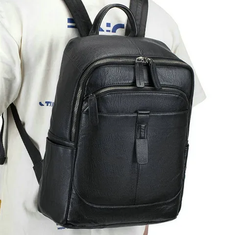 Men Genuine Leather Backpack Large Capacity Minimalist Lightweight Travel Bag Business Casual Laptop School Book Bag
