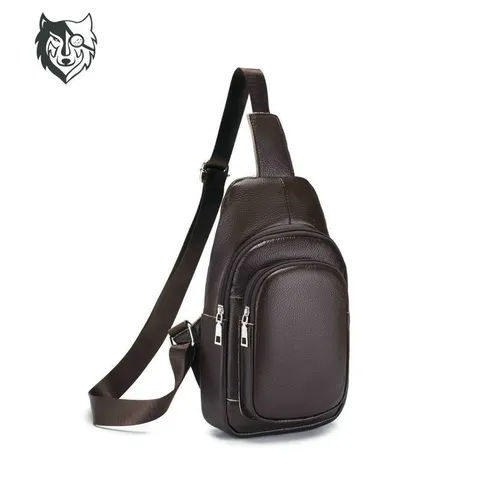 Men's Genuine Leather Chest Bag Vintage Casual Crossbody Bag Large Capacity Cowhide Shoulder Bag Urban Minimalist