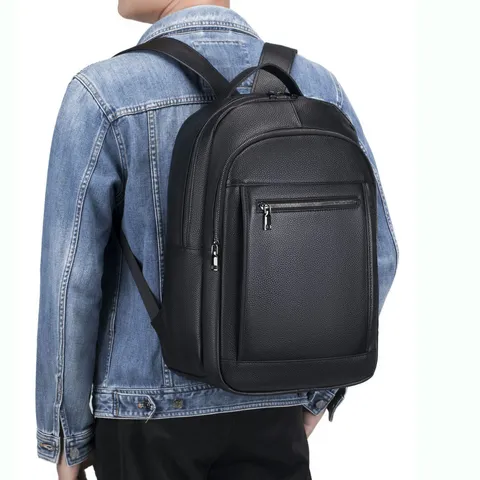 Men Genuine Leather Backpack Large Capacity Minimalist Lightweight Travel Bag Business Casual Laptop School Book Bag