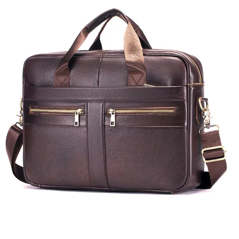 Men's Business Briefcase Top Layer Cowhide Laptop Bag Genuine Leather Handbag Waterproof Commuter Shoulder Bag For Office