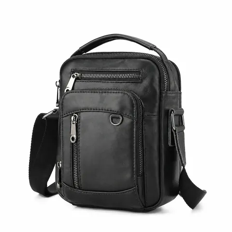 Men's Business Casual Genuine Leather Shoulder Bag Top Layer Cowhide Crossbody Bag Multi-Pocket Messenger Bag