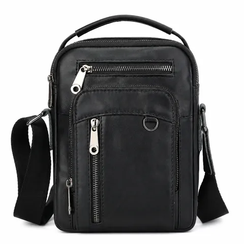 Men's Business Casual Genuine Leather Shoulder Bag Top Layer Cowhide Crossbody Bag Multi-Pocket Messenger Bag