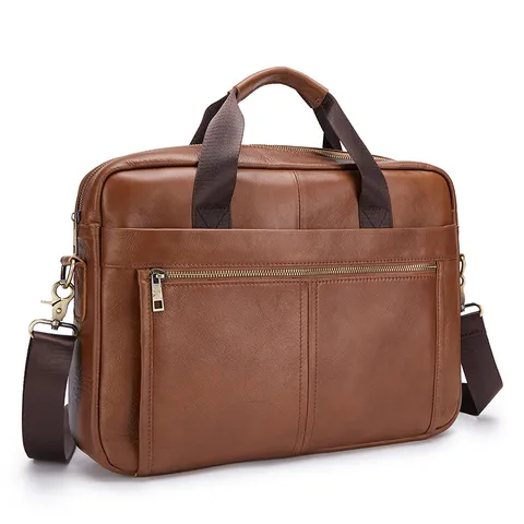 Men Genuine Leather Business Briefcase Laptop Bag Top Layer Cowhide Urban Minimalist Large Capacity Shoulder Messenger Bag