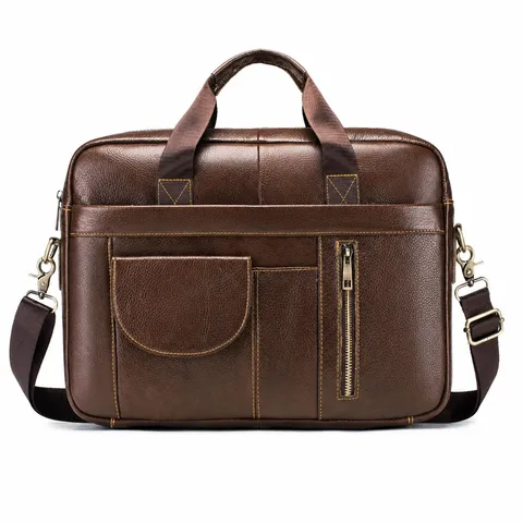Men Genuine Leather Briefcase Business Laptop Bag Urban Minimalist Large Capacity Shoulder Crossbody Bag