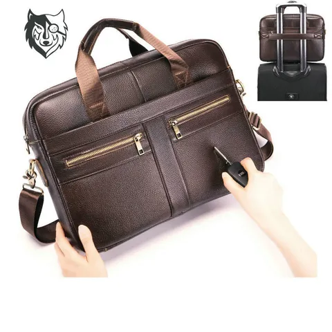Men's Business Briefcase Top Layer Cowhide Laptop Bag Genuine Leather Handbag Waterproof Commuter Shoulder Bag For Office