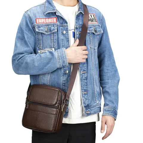 Men's Genuine Leather Crossbody Bag Vintage Top Layer Cowhide Shoulder Bag Multi Pocket Business Travel Messenger Bag