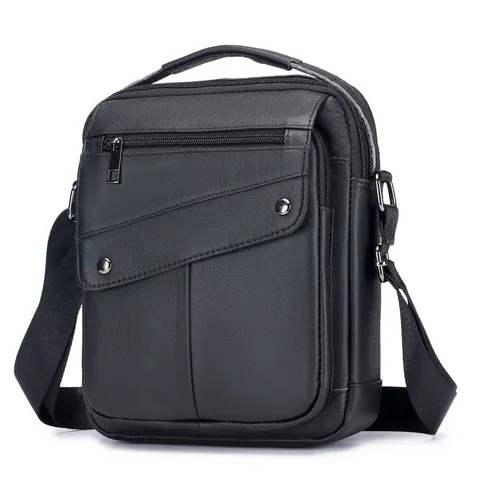 Men's Genuine Leather Shoulder Bag Business Casual Large Capacity Crossbody Bag Vintage Cowhide Vertical Handbag
