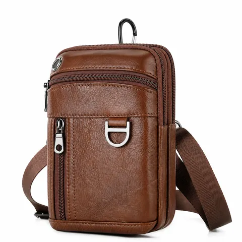 Men's Genuine Leather Waist Bag Casual Solid Color Chest Crossbody Bag Multi-Pocket Fanny Pack Daily Matching