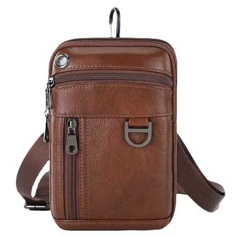 Men's Genuine Leather Waist Bag Casual Solid Color Chest Crossbody Bag Multi-Pocket Fanny Pack Daily Matching